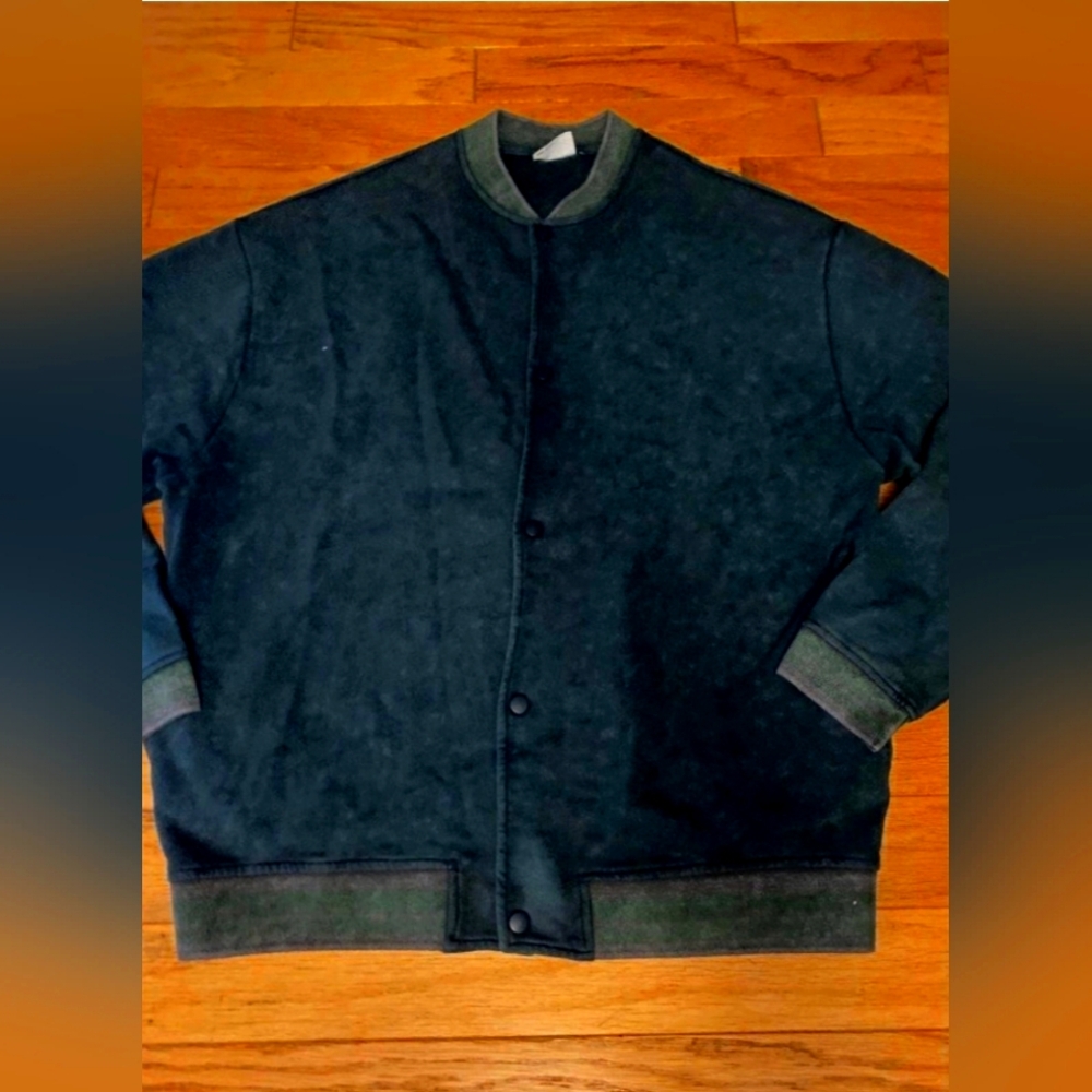 ASOS Design, men's oversized jersey bomber jacket, green acid wash size medium
